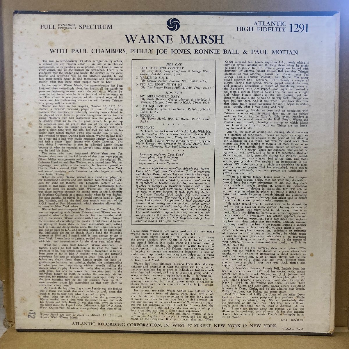 WARNE MARSH /WARNE MARSH /1291 /US-ORIGINAL★送料着払い★URT_画像2