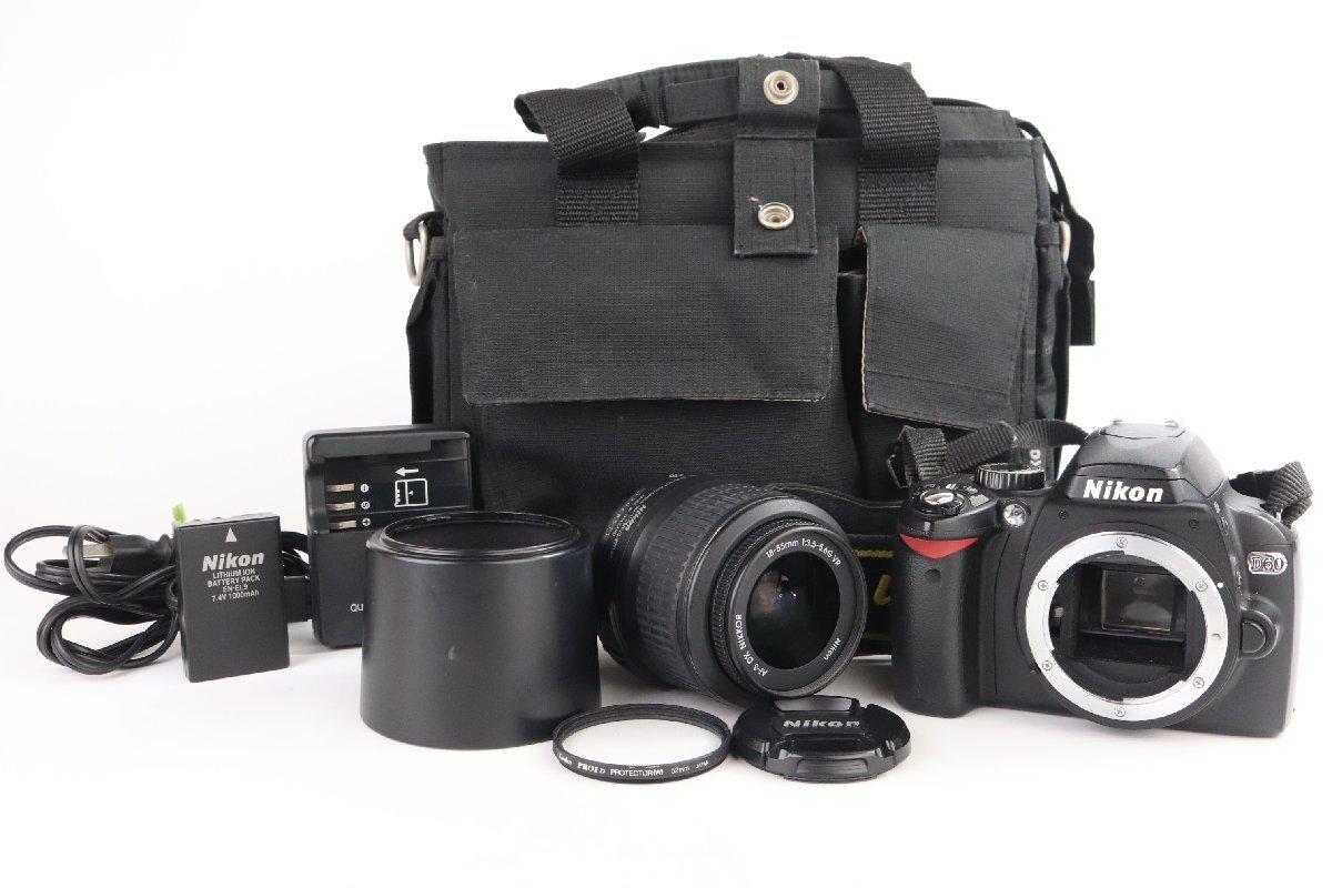 Nikon ニコン D60 デジタル一眼レフカメラ + Nikon AF-S DX Nikkor ニッコール 18-55mm F3.5-5.6G VR 標準ズームレンズ【難あり品】★Fの画像1