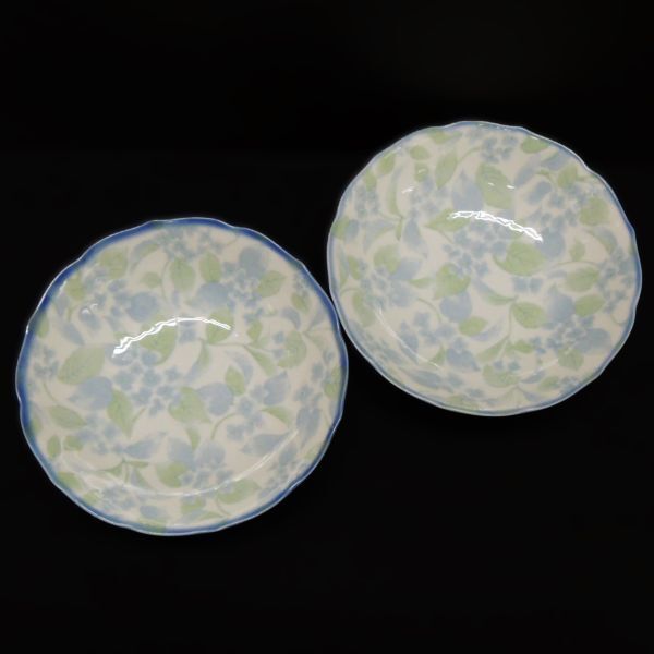 [NI]　皿　食器　取り皿　円型　丸皿　深皿　花紋　あじさい　紫陽花　２枚セット　直径約16.5cm