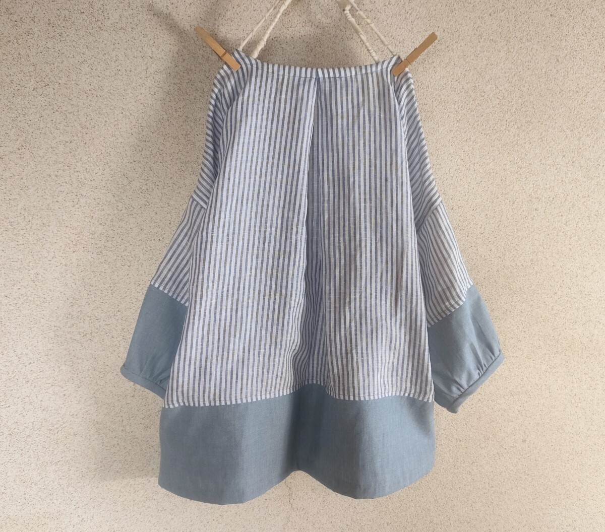 handmade:: refreshing pull over *linen100* stripe × Dungaree *free*..... sleeve *Libeco 60linen* after down 