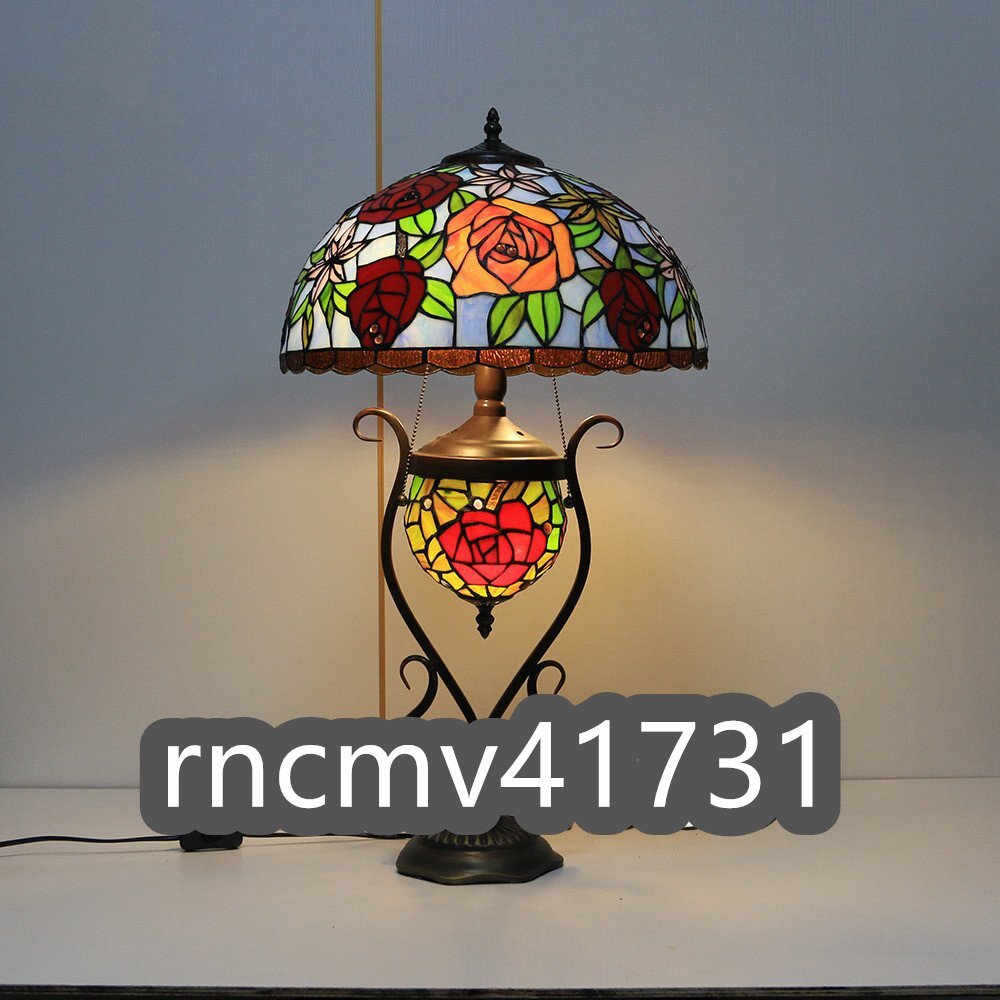 「81SHOP」 ステンドランプ ステンドグラス 花柄 照明 レトロな雰囲気 ティファニー技法 デスクライト室内装飾_画像5