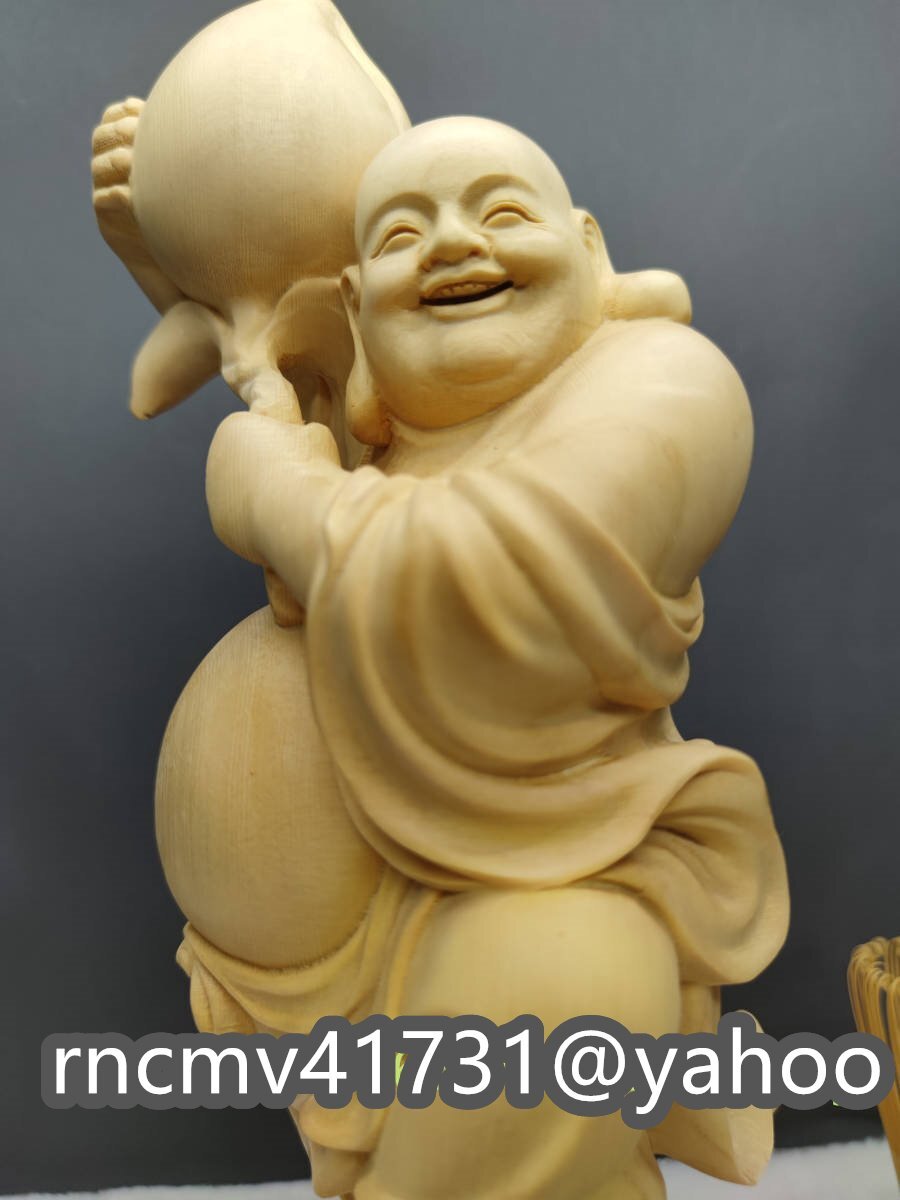 「81SHOP」 七福神 布袋 縁起物 彫刻 天然木 彫刻 風水 置物 仏教 美術_画像2