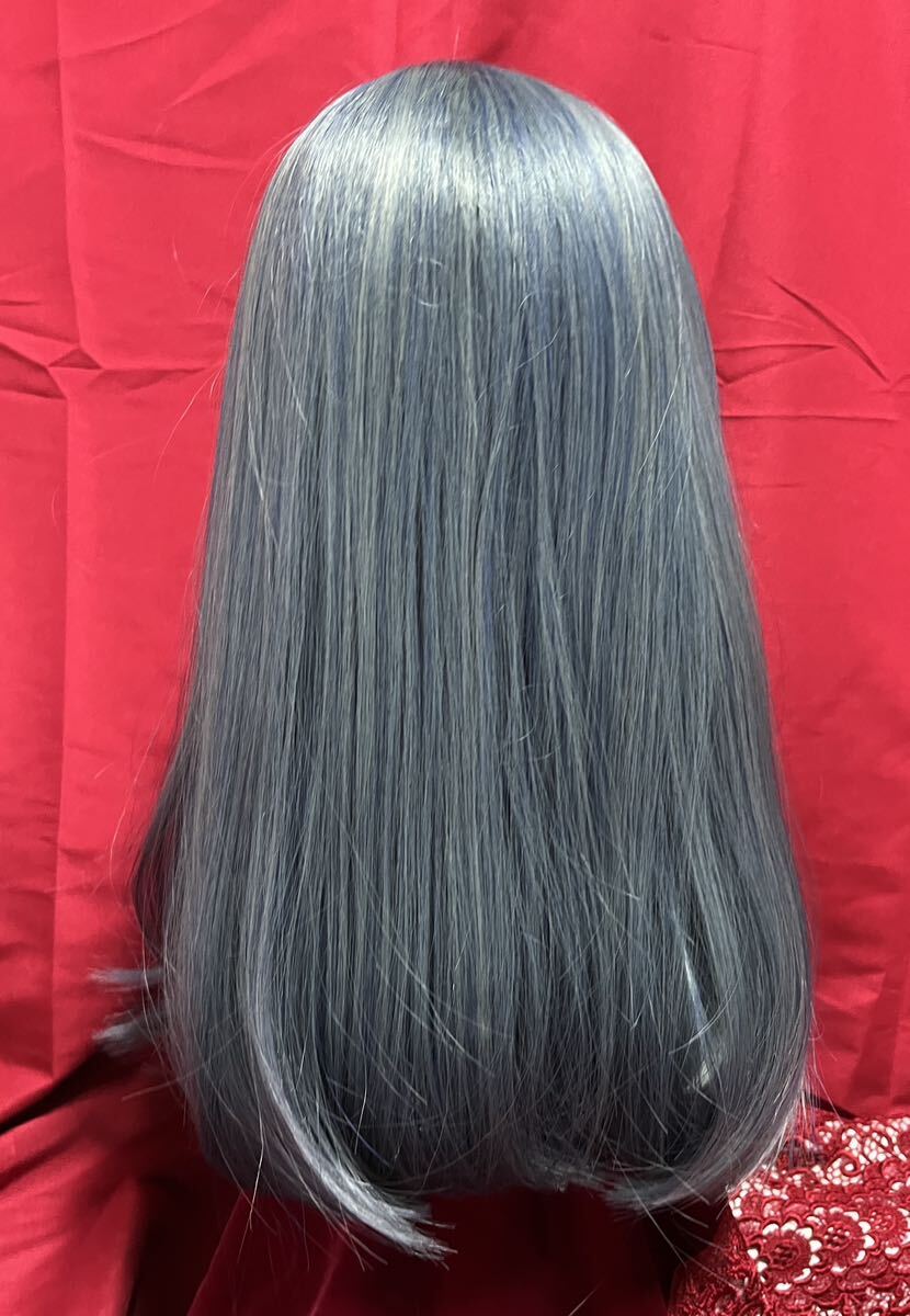  trying on only * full wig blue gray semi long 