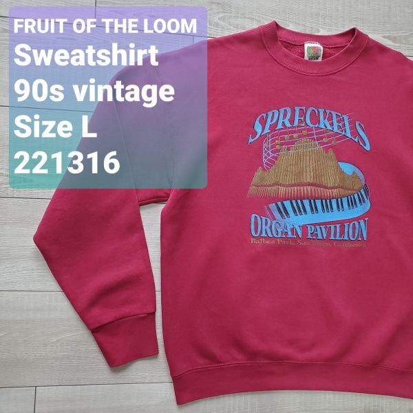 送料無料 FRUIT OF THE LOOM フルーツオブザルーム■美品 90s vintage メキシコ製 ピアノ プリント 裏起毛 スウェット L US古着 配色良好_画像1