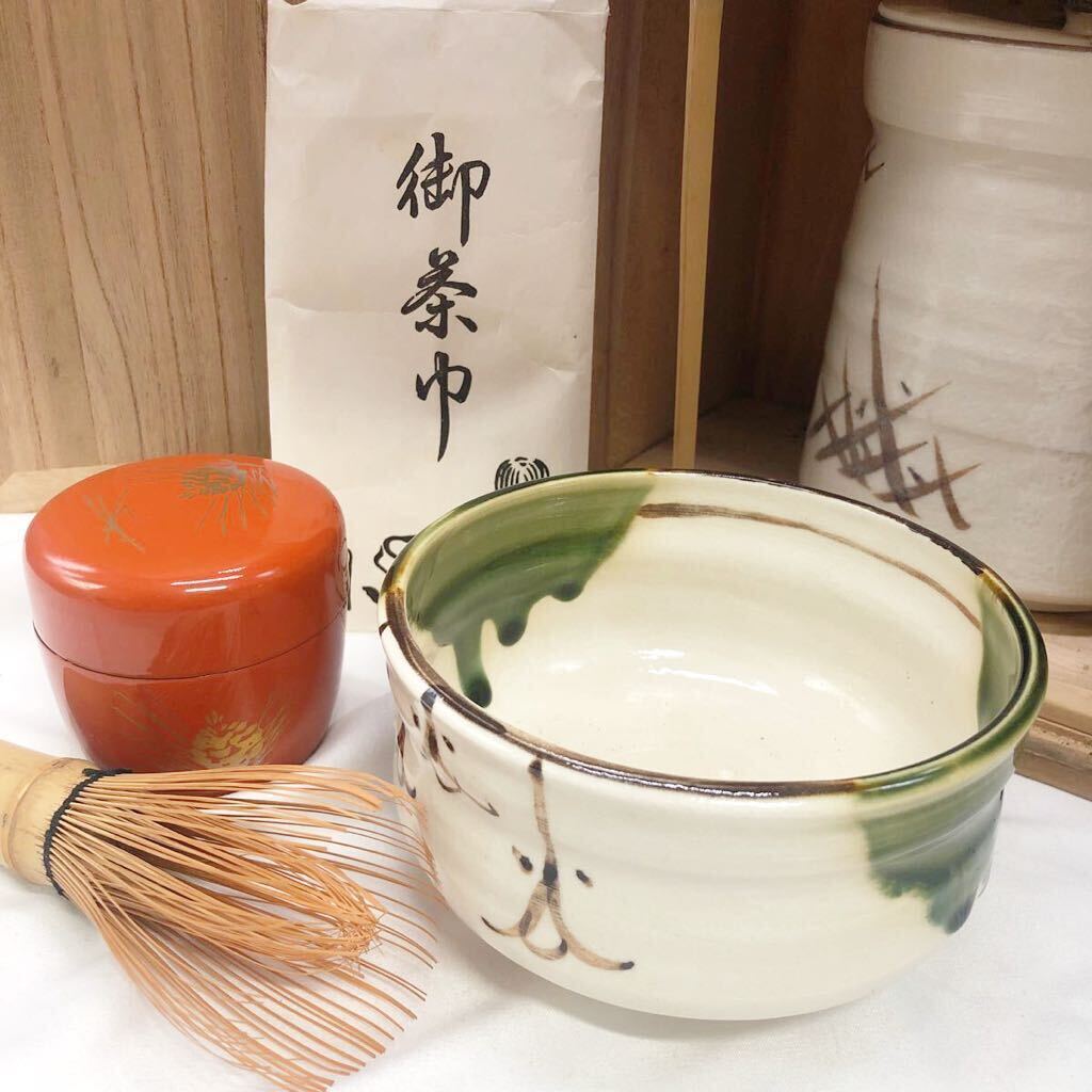 初だし■茶道具8点セット 短冊棚1式■アンティーク 骨董 レトロ 陶器 茶事 茶杓 茶器 短冊箱 未使用品 おまとめ 和 和食器 陶芸 KN-R29U_画像1