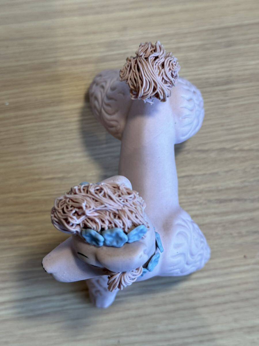 アンティーク スパゲッティ プードル 陶器 置物 犬 ピンク 人形 インテリア オブジェ 昭和 レトロ ビンテージ 雑貨 北欧_画像5