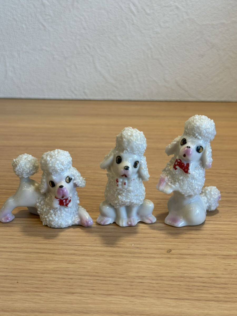  античный пудель . собака 3 шт керамика украшение белый белый собака Vintage Showa Retro сделано в Японии произведение искусства интерьер 