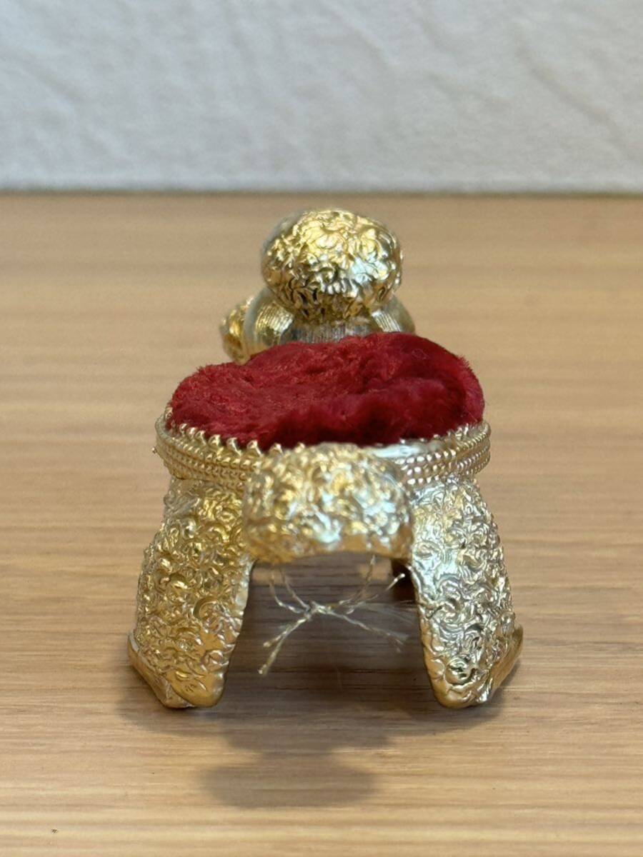 fro Len tsa poodle Gold sewing pincushion dog ornament objet d'art USA miscellaneous goods antique Vintage Showa Retro alloy 