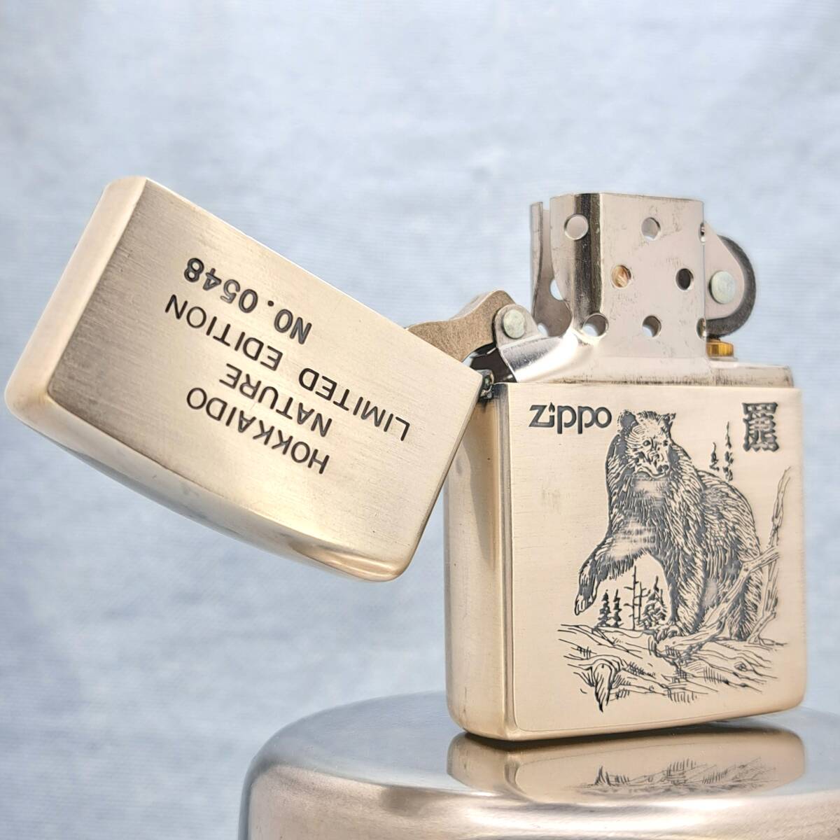 1000円～ zippo 未使用 北海道特別限定品 HOKKAIDO LIMITED EDITION №0548 羆 熊 ベアーズ 1993年製 シルバー ジッポー 特製木箱 021の画像6