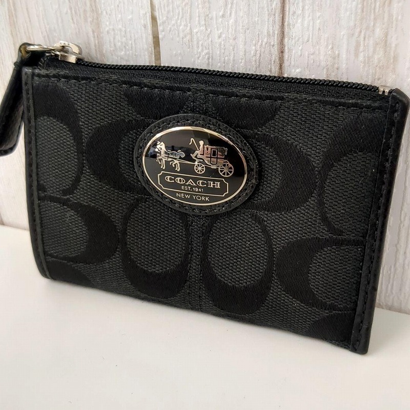 COACH コーチ シグネチャー コインケース キャンバス キーリング付 BK