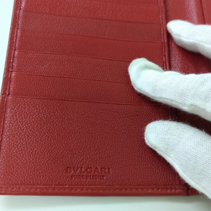 BVLGARI ブルガリドッピオトンド レザー 折財布 レッド イタリア製_画像7