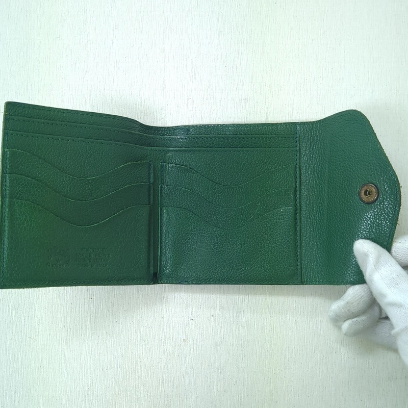 イルビゾンテ レザー 二つ折り財布 がま口ポケット グリーン イタリア製_画像7