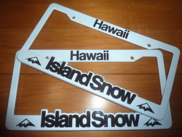 island snow islandsnow ナンバーフレーム ライセンスフレーム hilife udown 808allday in4mation ハワイ カイルア usdm hdm jdm 808 us 2_現地入手“Island Snow”白フレーム2枚SET!