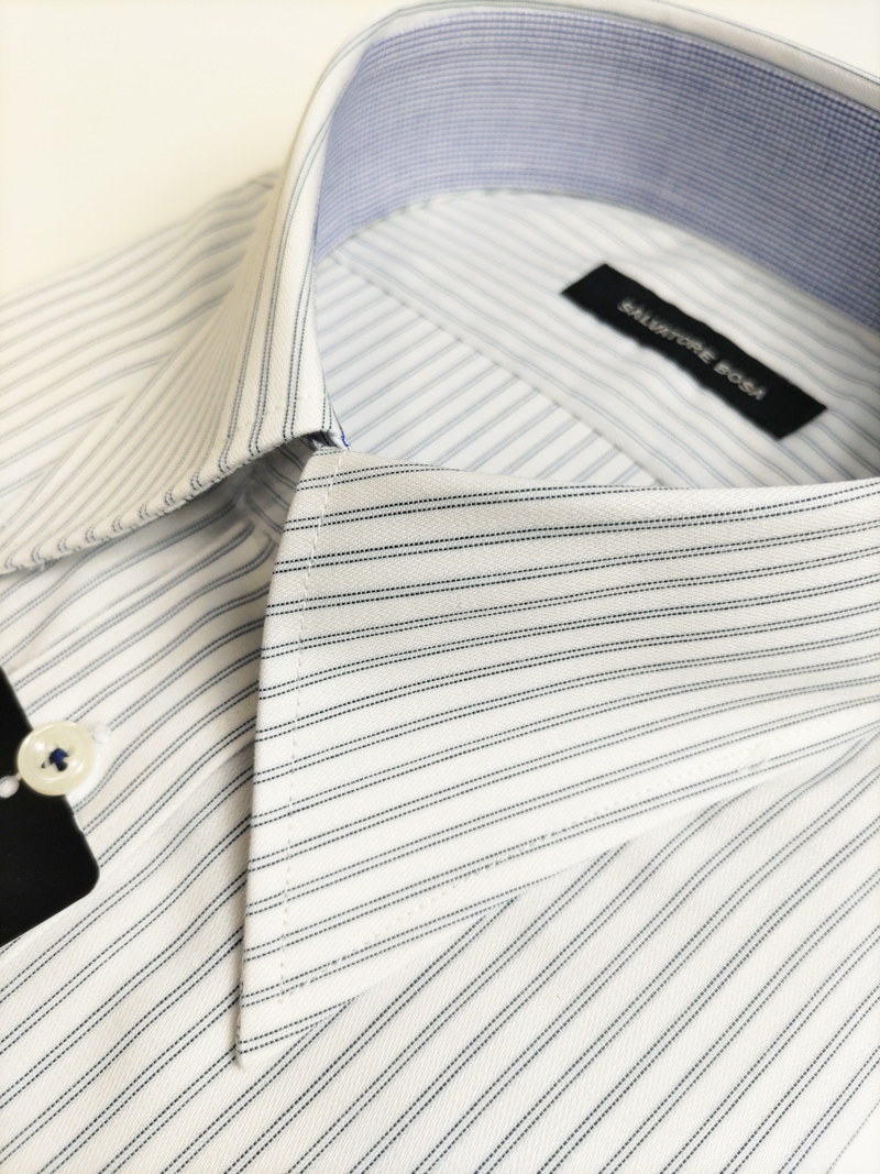 形態安定シャツ 42-82 ブルーストライプ デザインシャツ レギュラーカラー 長袖 新品 カッターシャツ 5BA002S-1_画像3