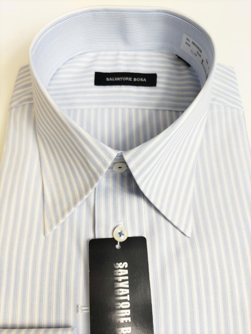 形態安定シャツ 40-80 サックスブルー ストライプ デザインシャツ レギュラーカラー 長袖 新品 カッターシャツ 5BA003S-1_画像2