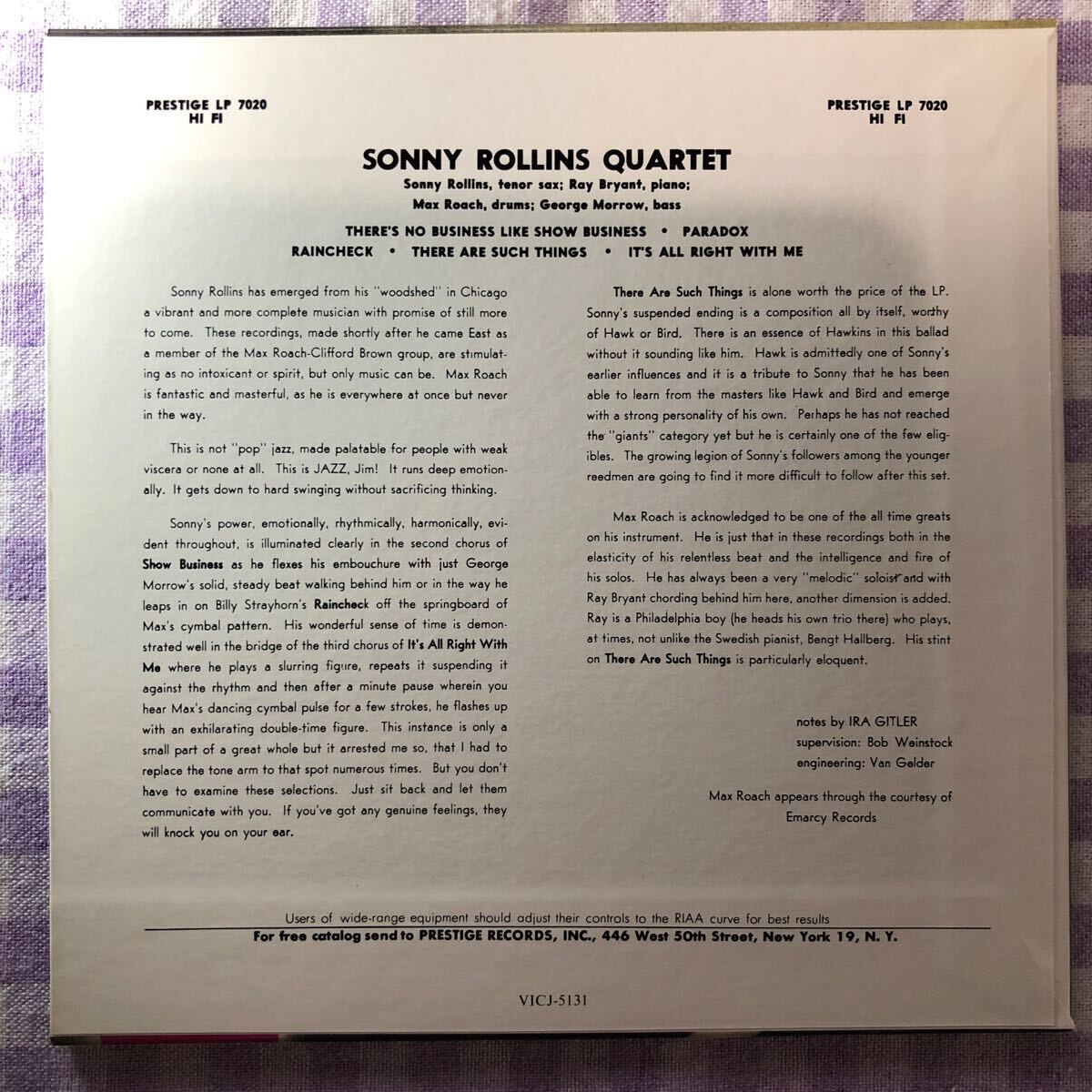 紙ジャケットCD／ソニー・ロリンズ／ワークタイム （レイ・ブライアント、ジョージ・モロウ、マックス・ローチ） 1955年録音の画像2