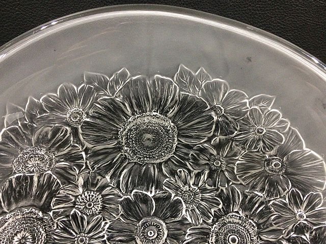 Y1547M HOYA クリスタル ガラス プレート 大皿 盛皿 直径42cm 花柄の画像3