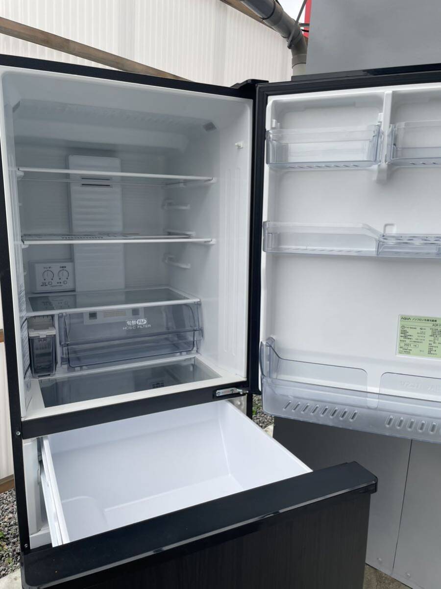 AQUA/アクア ノンフロン冷凍冷蔵庫 AQR-V37K 2021年製4ドア 自動製氷 右開き 368L ウッドブラック_画像3