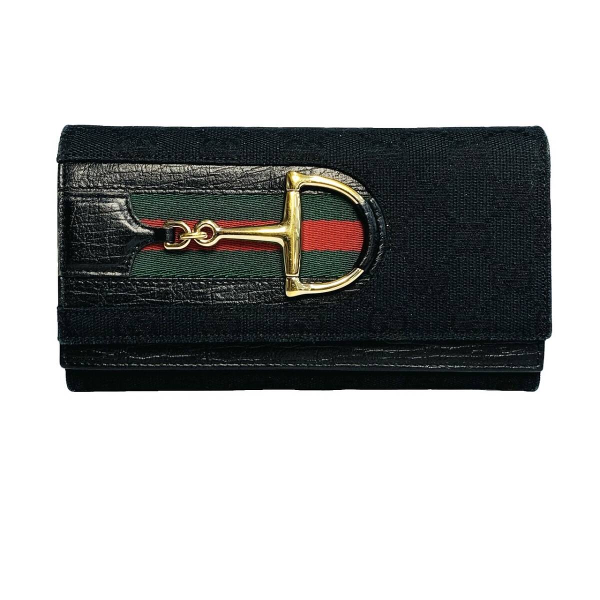 GUCCI グッチ GGキャンバス ハスラービット シェリー 長財布 154257・2149 ブラック 黒_画像1