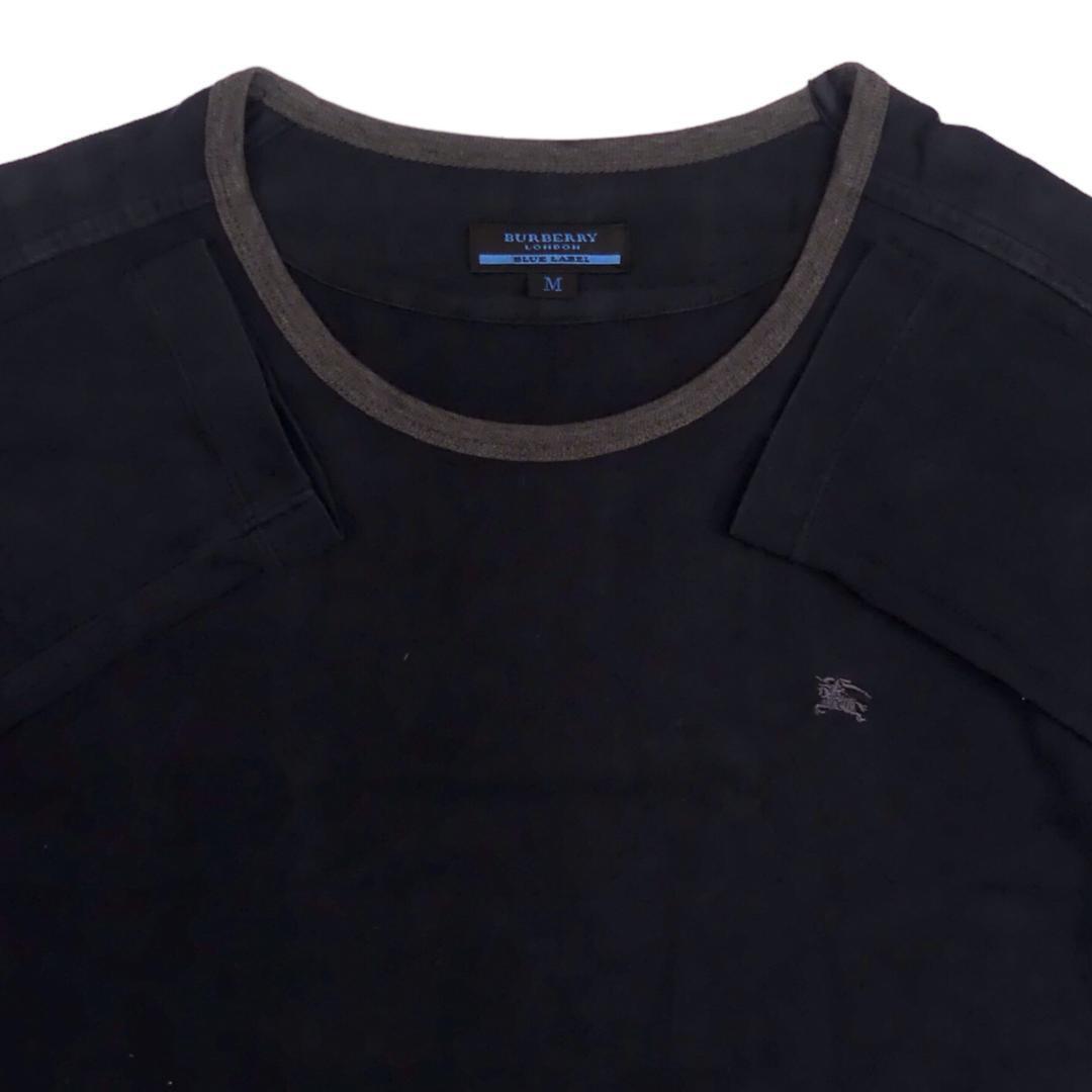 即決★BURBERRY BLUE LABEL★メンズM 廃版 Tシャツ ロンT バーバリーブルーレーベル 黒 三陽商会 カットソー 長袖 ナイト刺繍