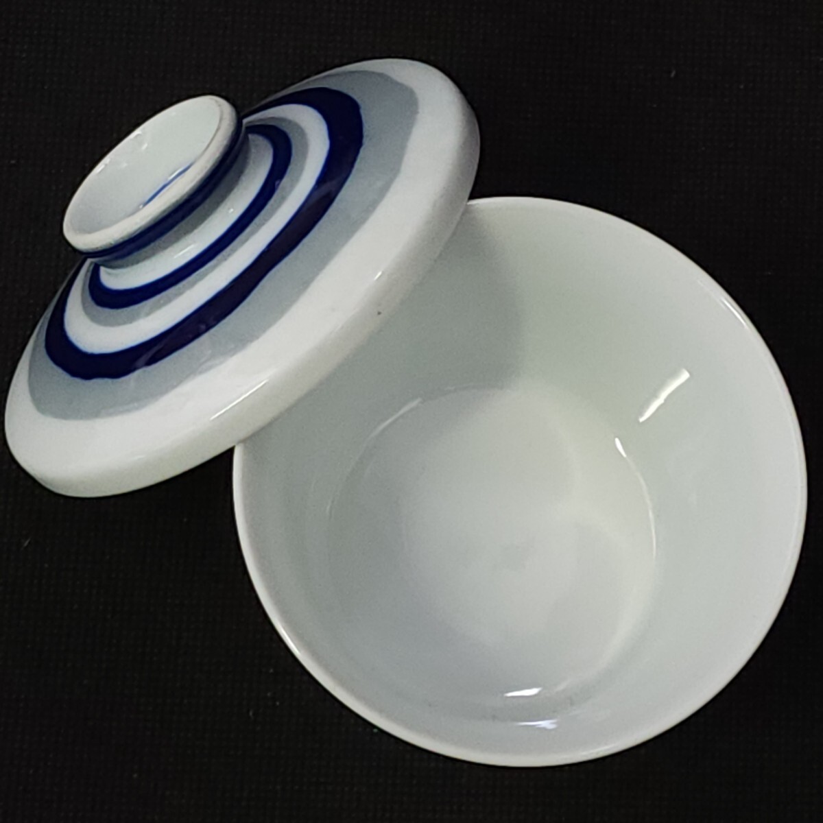 二色筋 蒸し碗 4客 未使用 /蓋碗/小鉢/昭和レトロ/和食器/陶磁器/の画像6