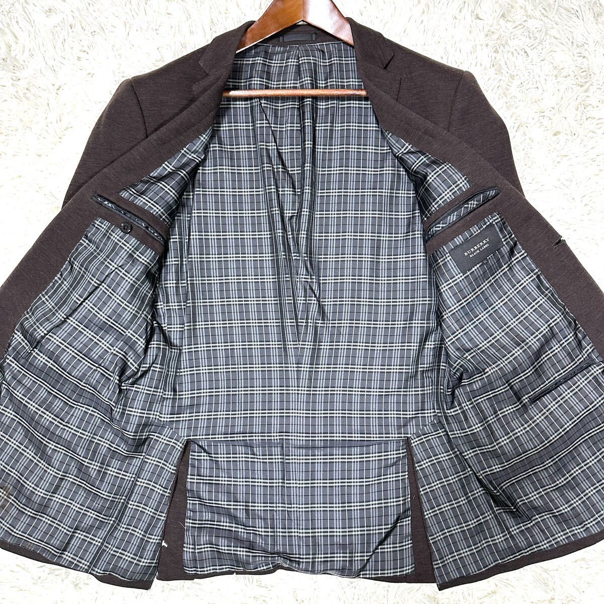 【LLサイズ/極美品 】バーバリーブラックレーベル テーラードジャケット ブレザー ノバチェック ストレッチ素材 ブラウン の画像3