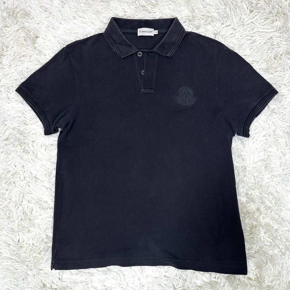 MONCLER モンクレール ポロシャツ 半袖 ブラック ワッペン ブラック 黒 Lサイズの画像1
