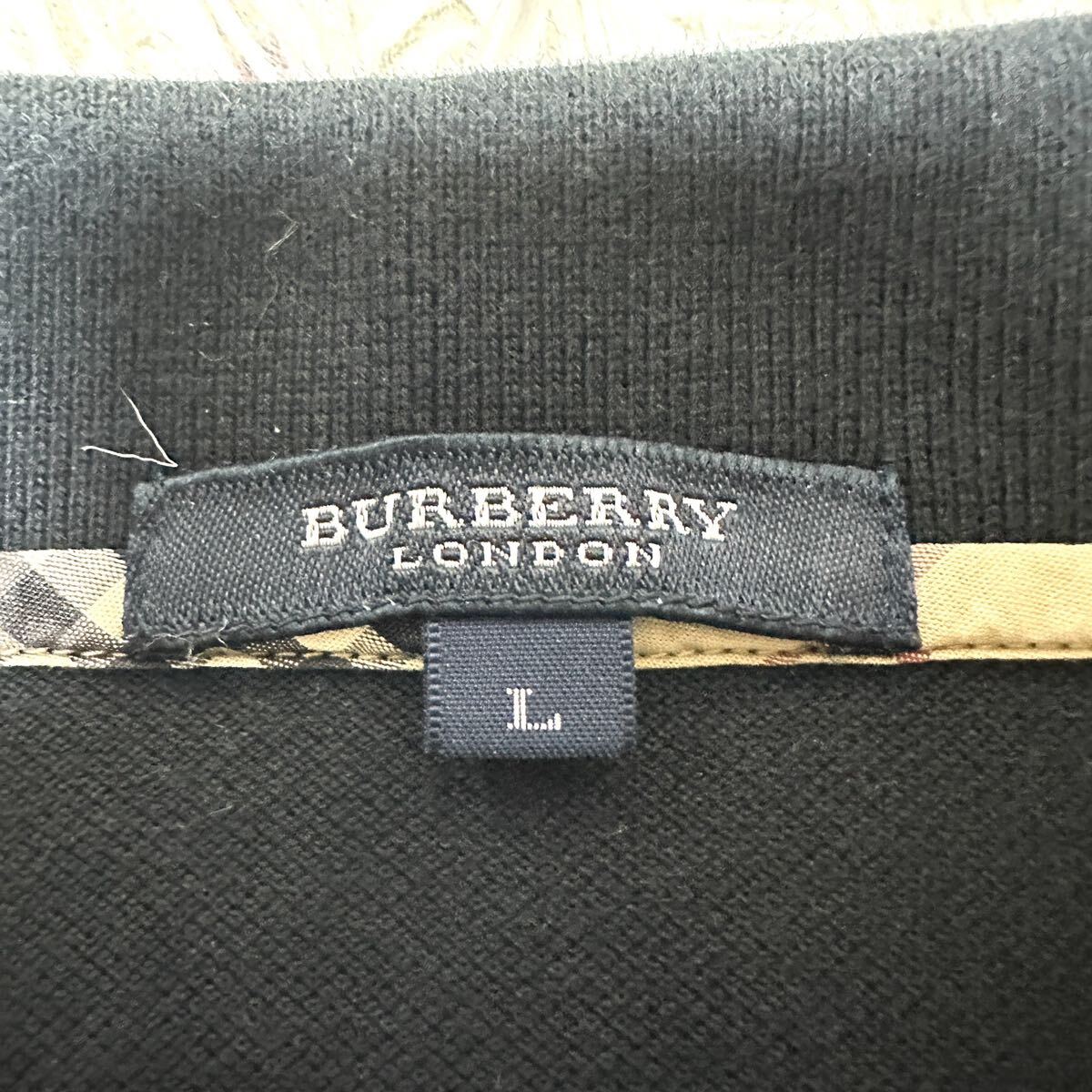 BURBERRY LONDON バーバリーロンドン ポロシャツ 半袖 ノバチェック ホースロゴ ブラック 黒 サイズLの画像4