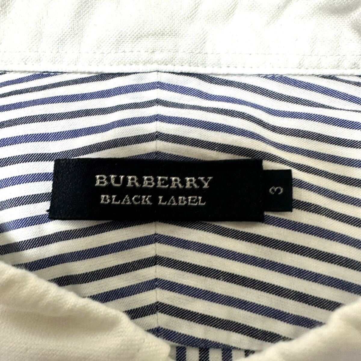 BURBERRY BLACK LABEL バーバリーブラックレーベル 半袖シャツ 切り替え Tシャツ ホースロゴ ストライプ サイズ3_画像4