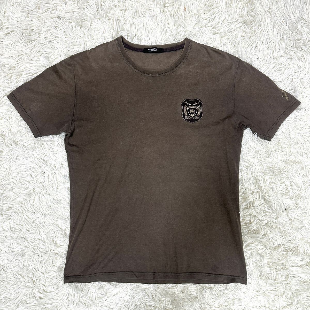 BURBERRY BLACK LABEL Burberry Black Label short sleeves T-shirt hose Logo badge Brown tea color size 3