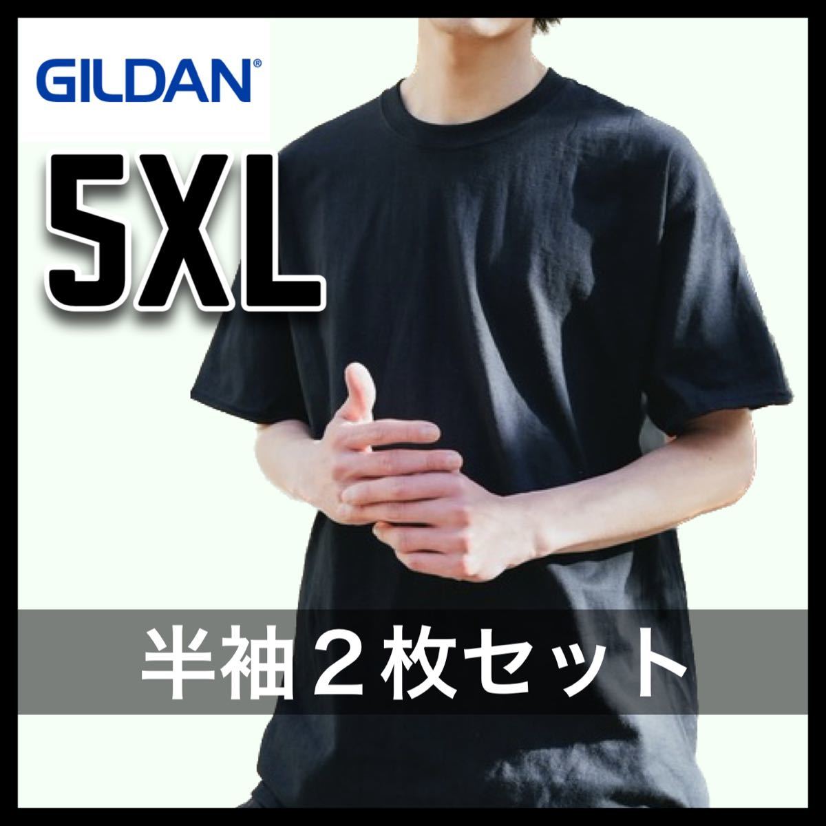 新品未使用 ギルダン 6oz ウルトラコットン 無地半袖Tシャツ 黒 ブラック 2枚セット 5XLサイズ ユニセックス GILDAN_画像1