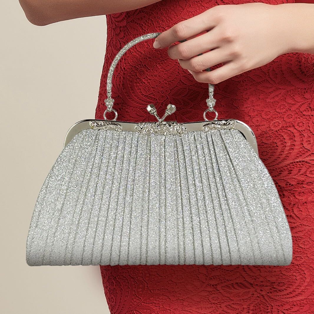  party bag 2way hand clutch shoulder silver wedding 