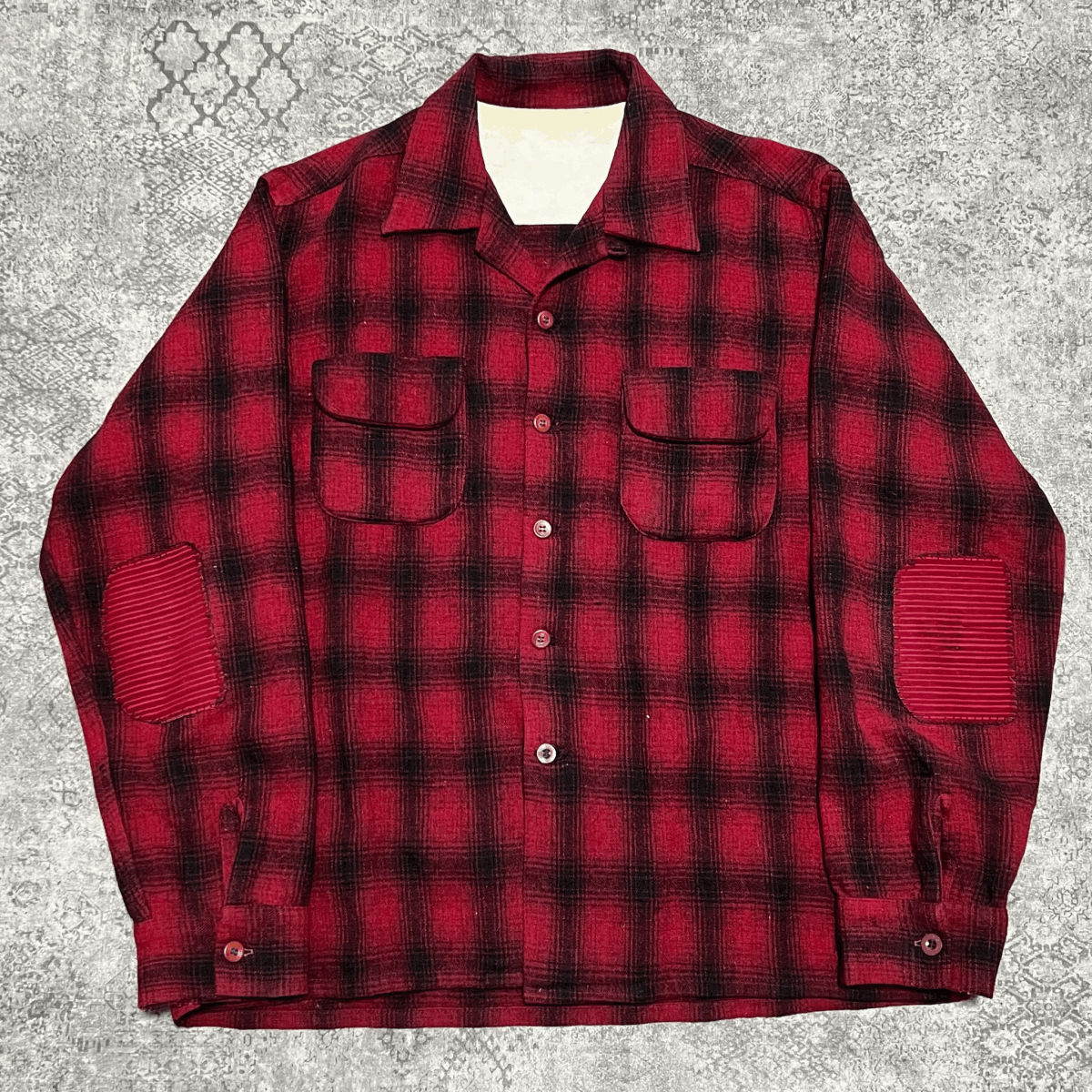 Vintage 50s Ombre Checkerd Wool Shirt オンブレ チェック ウール シャツ レッド ブラック 50年代 ヴィンテージ ビンテージ_画像1