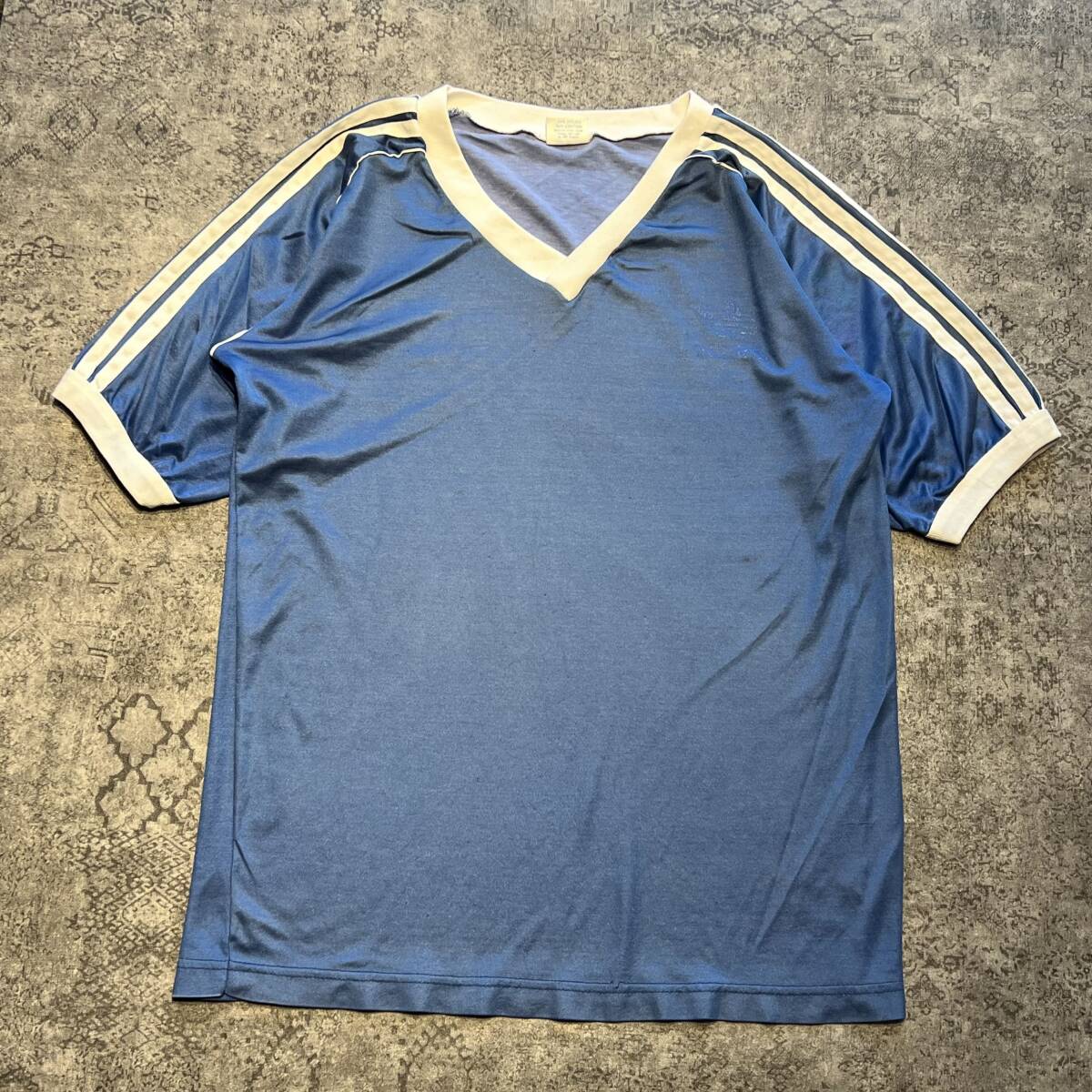 Vintage 90s adidas Game Shirt アディダス ゲームシャツ サッカー ユニフォーム トレフォイル ブルー 90年代 ヴィンテージ ビンテージの画像1