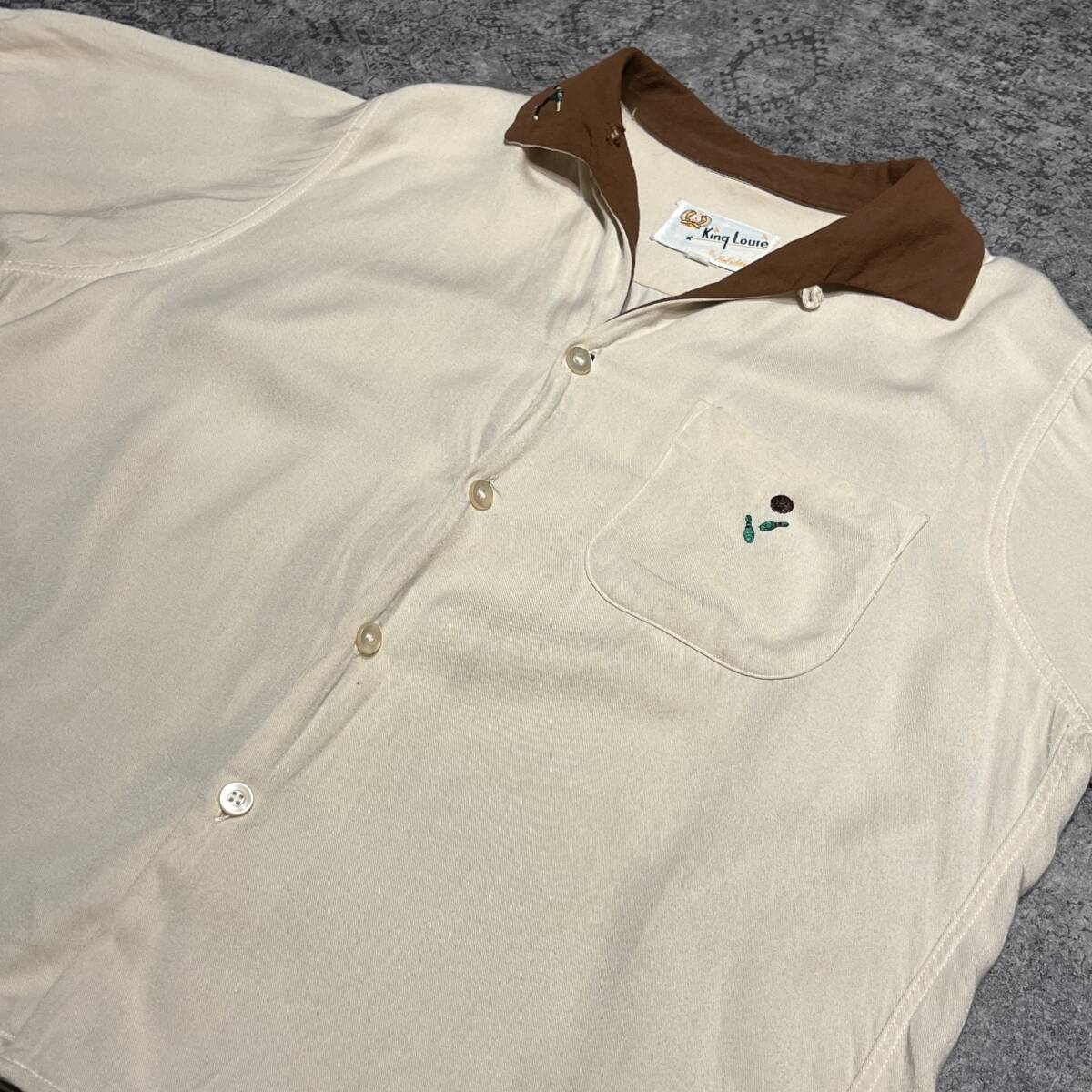 Vintage 60s King Louie Bowling Shirt キングルイ ボーリングシャツ ブラウン ベージュ 60年代 ヴィンテージ ビンテージ USA製の画像4