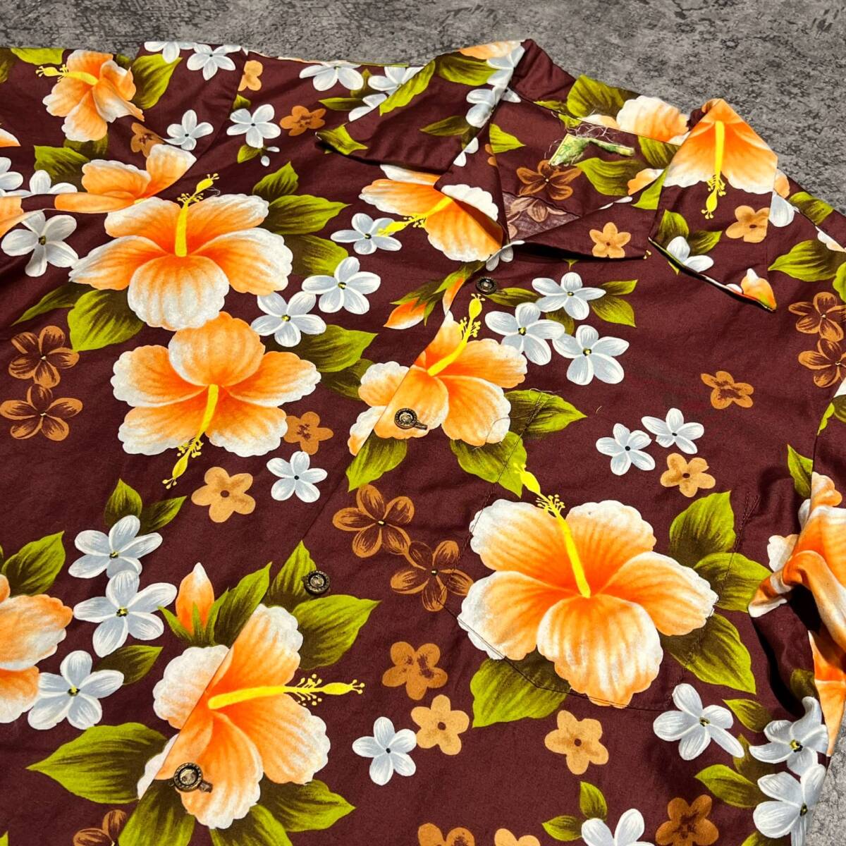 Vintage 60s Aloha Shirt アロハシャツ 古銭ボタン ブラウン 60年代 ヴィンテージ ビンテージ_画像3