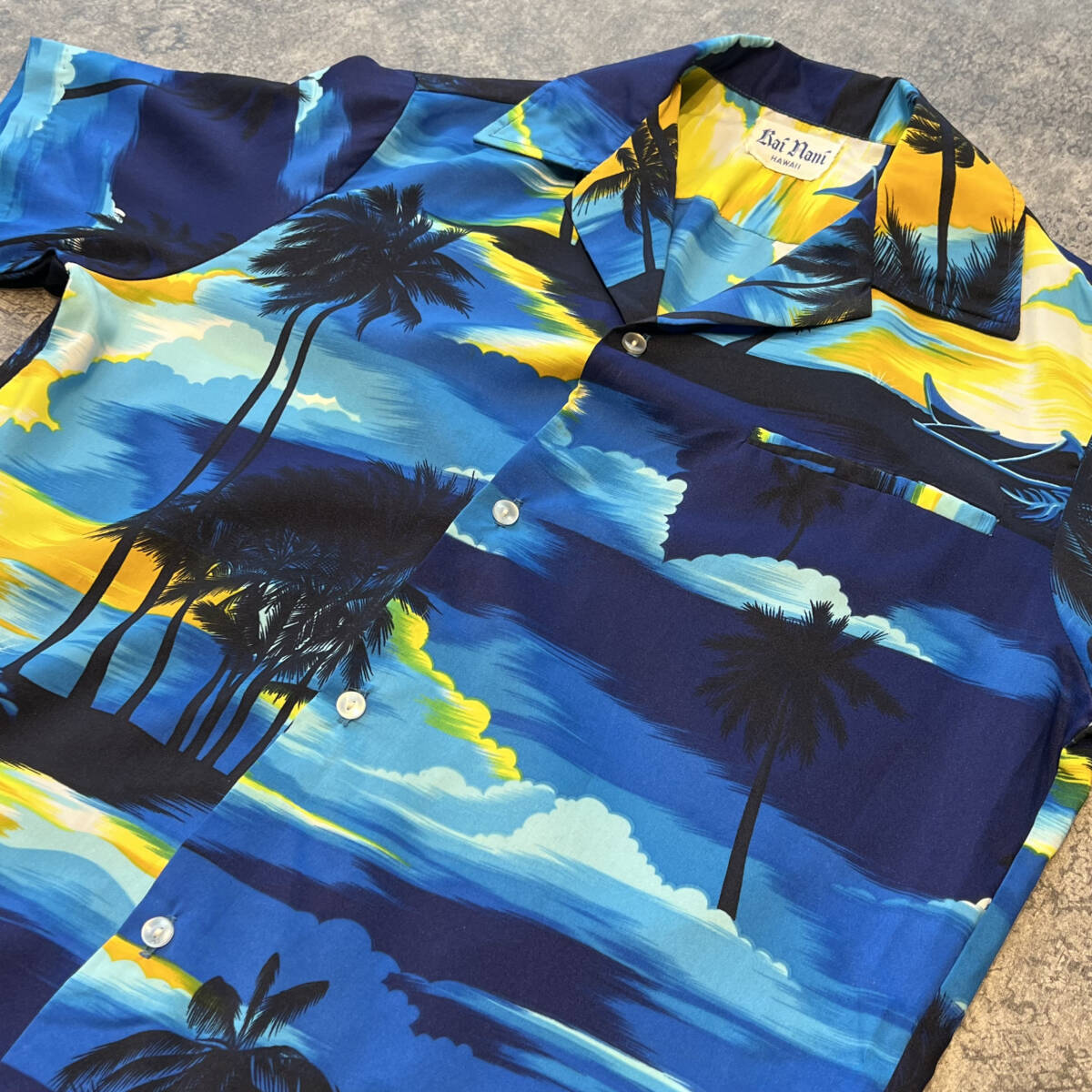 Vintage 60s 70s Rai Nani Aloha Shirt アロハシャツ 柄 総柄 ブルー 60年代 70年代 ヴィンテージ ビンテージの画像4