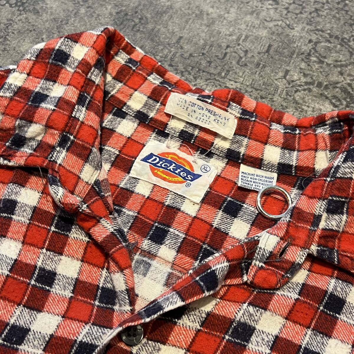 Vintage 70s 80s Dickies Print Flannel Shirt ディッキーズ プリネル ネルシャツ オンブレ レッド 70年代 80年代 ヴィンテージ_画像3