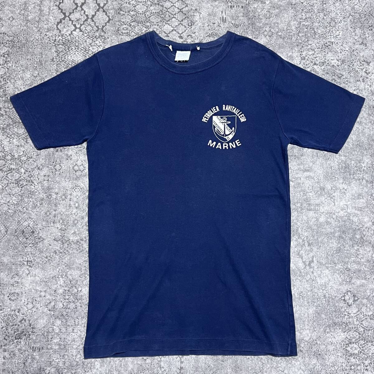 80s 90s Petit Bateau フロッキー プリント Tシャツ シングルステッチ ミリタリー ネイビー 80年代 90年代 ヴィンテージ vintageの画像1