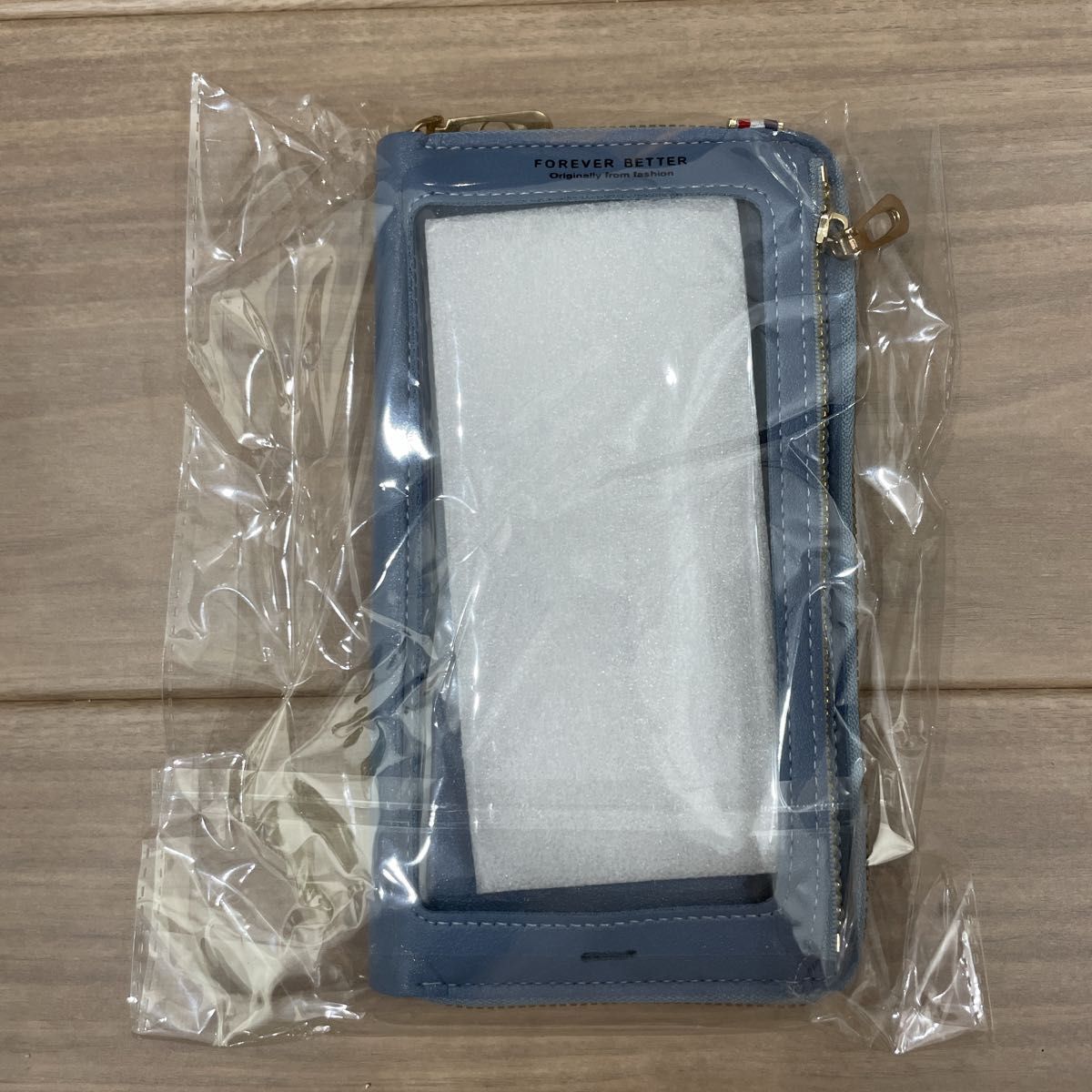 【新品未使用】スマホショルダー 青 ブルー 財布 一体型 コンパクト 旅行 行楽 シンプル  スマホポーチ