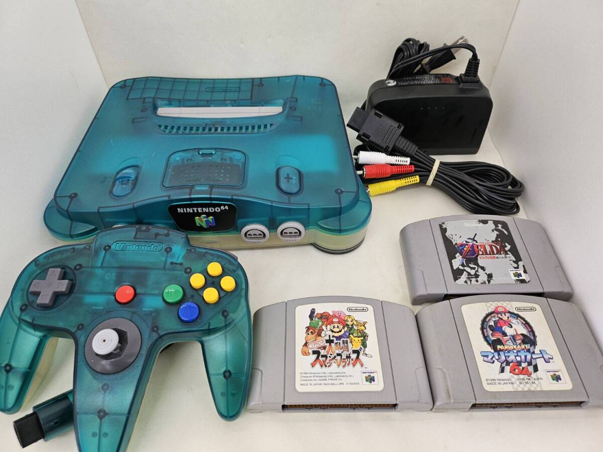 【美品】【動作確認済】 NINTENDO 64 クリアブルー 本体 [NUS-001] コントローラー メモリー拡張パック ソフト付き フルセット②