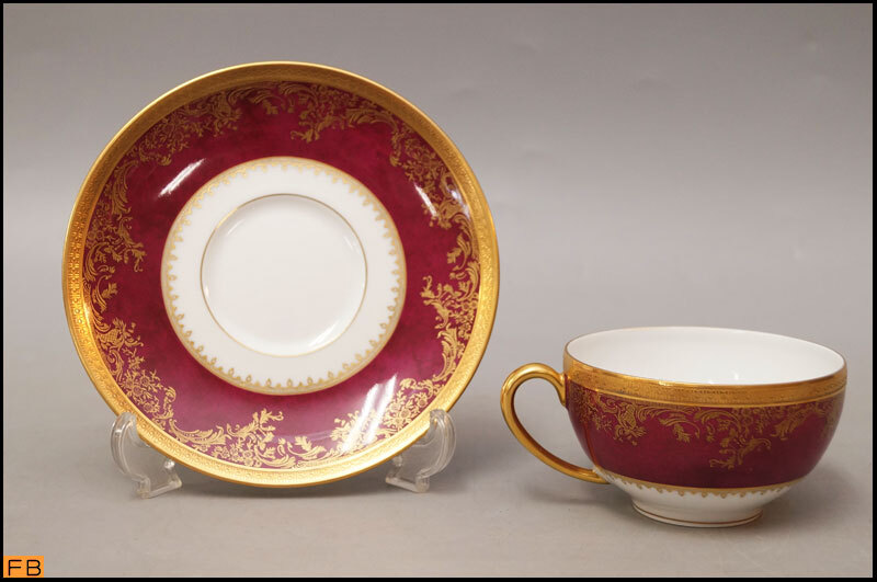 1453- Limo -ju*pompa doll Haviland cup & saucer C&S red gold paint HAVILAND LIMOGES