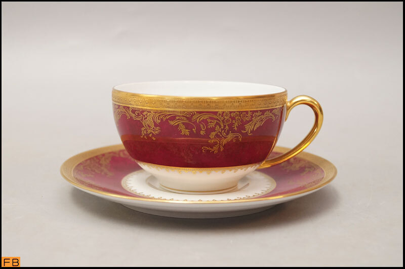 1453- Limo -ju*pompa doll Haviland cup & saucer C&S red gold paint HAVILAND LIMOGES