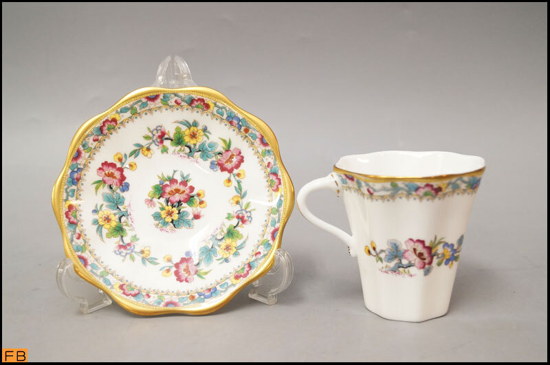 1458-コールポート◆カップ＆ソーサー C＆S デミタス 金彩花文 イングランド製 COALPORT_画像2