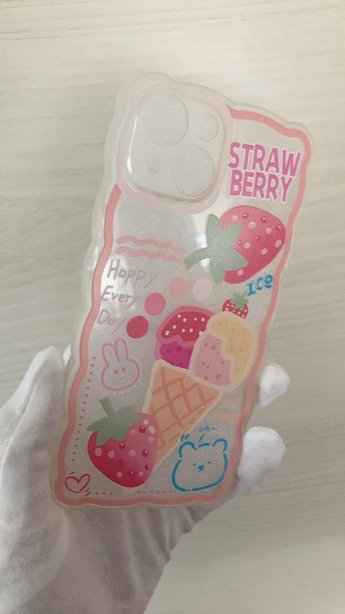 iPhone14ケース うねうね　　ピンク　パステルカラー　可愛いアイスクリーム　シリコンケース ins