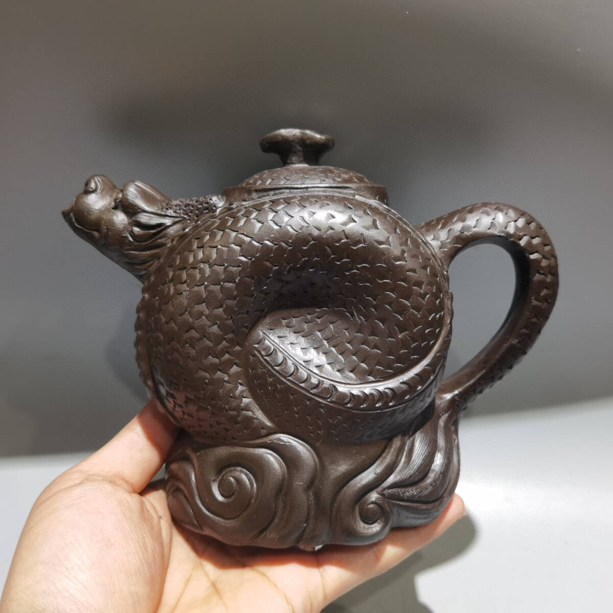 【蔵友館蔵品・紫砂壺・盤龍壺・陳鳴遠款・原礦紫泥】・茶道品・希少珍品・賞物・中国古美術_画像1