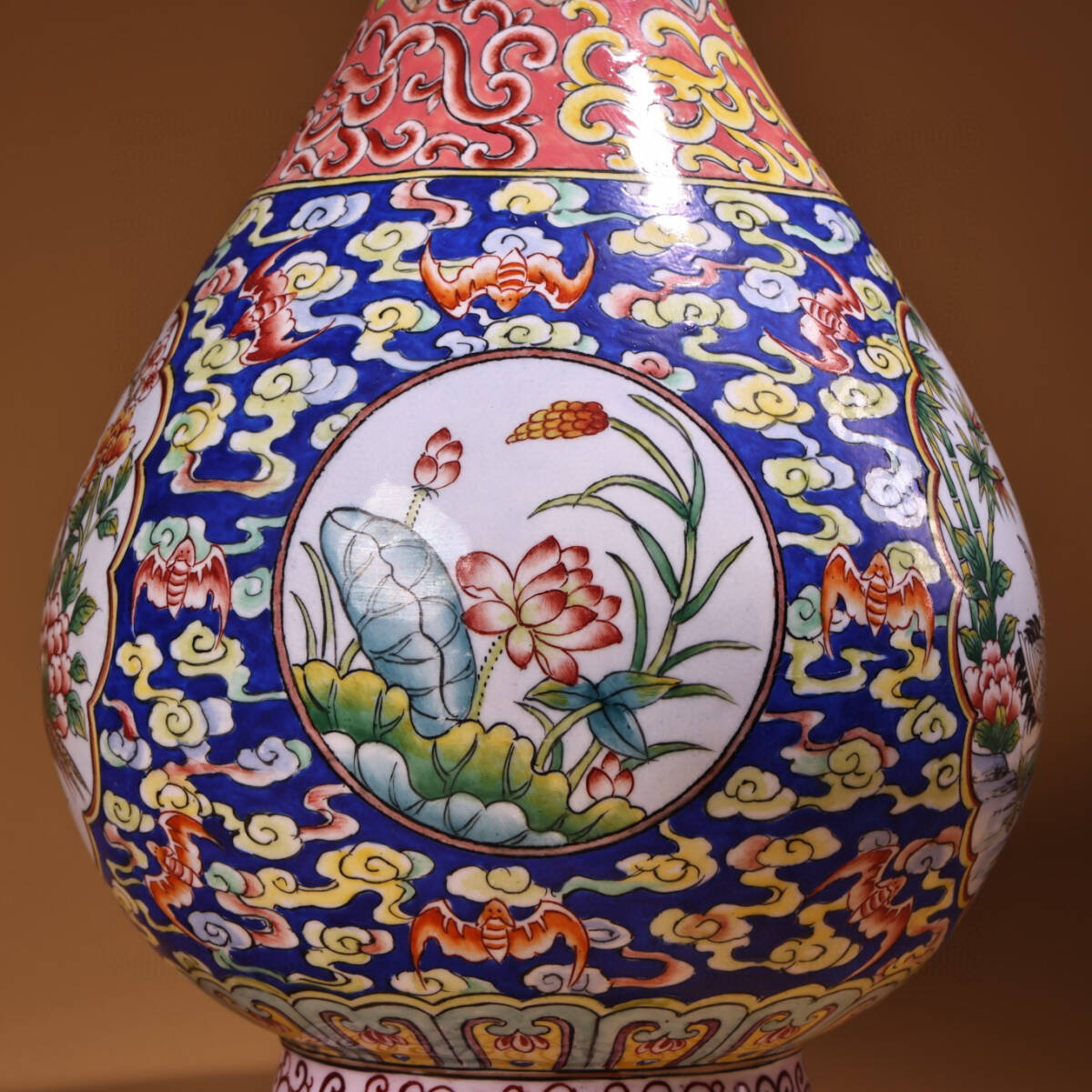 【蔵友館蔵品・銅製・塗金・景泰藍・琺瑯彩・花卉紋・花瓶】・希少珍品・置物・賞物・中国時代美術_画像6