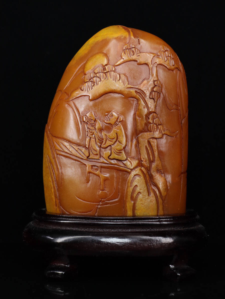 蔵友館蔵品・寿山石・田黄石・細密彫・高山聖賢紋印章】・希少 蔵友館蔵品・寿山石・田黄石・細密彫・高山聖賢紋印章】・希少