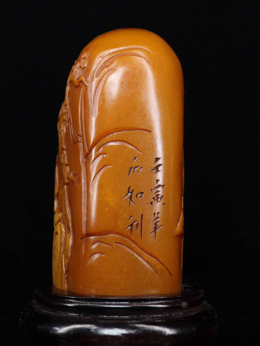 蔵友館蔵品・寿山石・田黄石・細密彫・高山聖賢紋印章】・希少 蔵友館蔵品・寿山石・田黄石・細密彫・高山聖賢紋印章】・希少