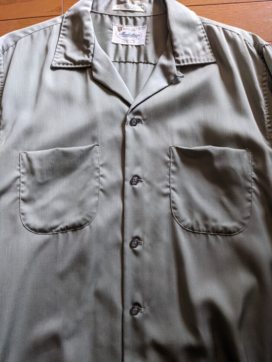 60s ビンテージ レーヨン オープンカラー シャツ Ｍ USA製 アメリカ 50s ハンドステッチ 開襟 ロカビリー 長袖 の画像6